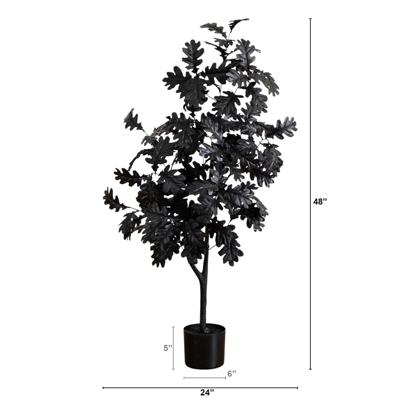 Nearly Natural 4ft Artificial Halloween Black Oak Tree in Black