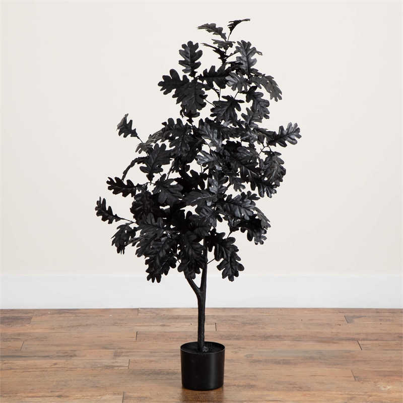 Nearly Natural 4ft Artificial Halloween Black Oak Tree in Black