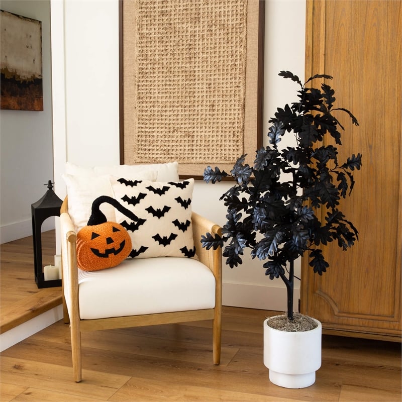 Nearly Natural 4ft Artificial Halloween Black Oak Tree in Black