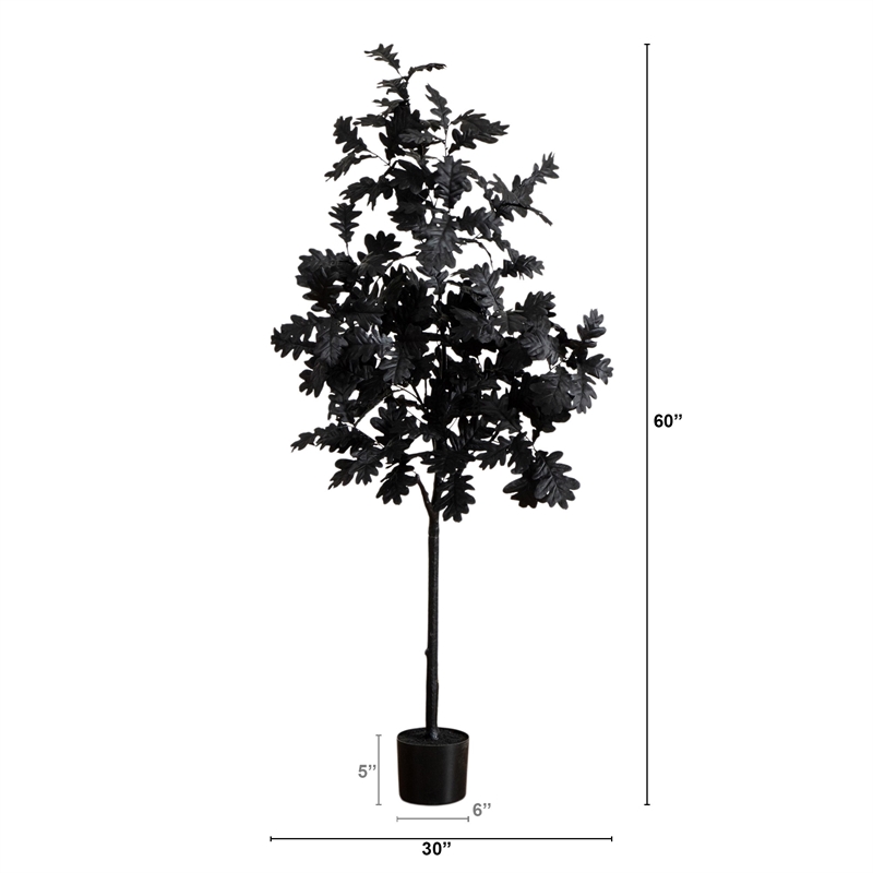 Nearly Natural 5ft Artificial Halloween Black Oak Tree in Black