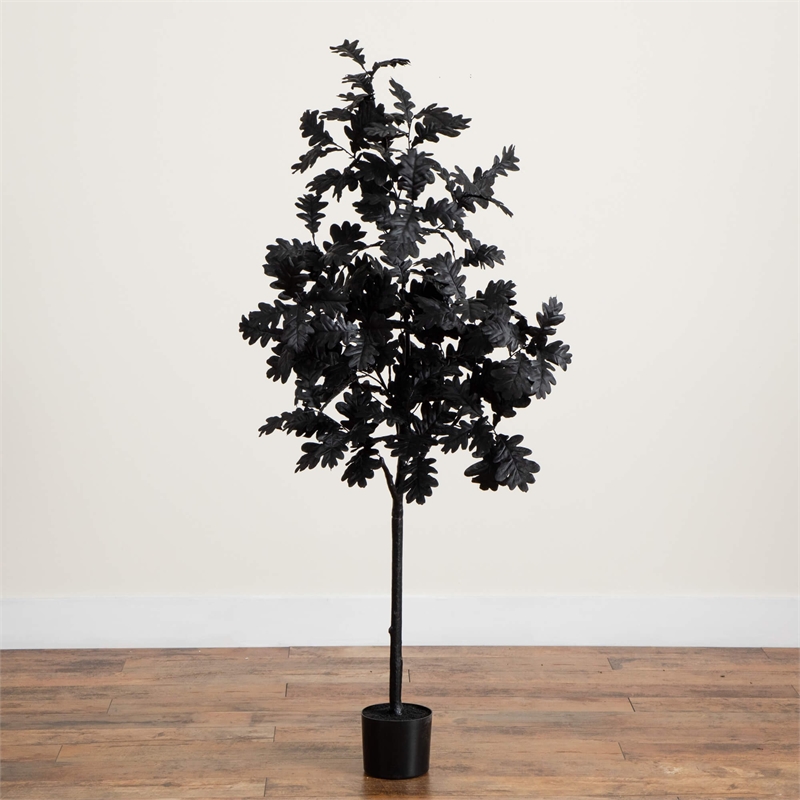 Nearly Natural 5ft Artificial Halloween Black Oak Tree in Black
