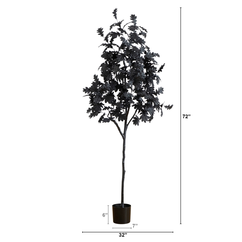 Nearly Natural 6ft Artificial Halloween Black Oak Tree in Black