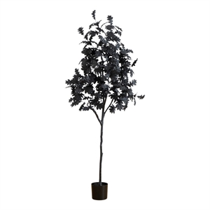 Nearly Natural 6ft Artificial Halloween Black Oak Tree in Black