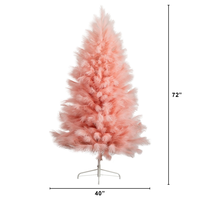 Nearly Natural 6ft Artificial Pink Pampas Grass Christmas Tree in Pink