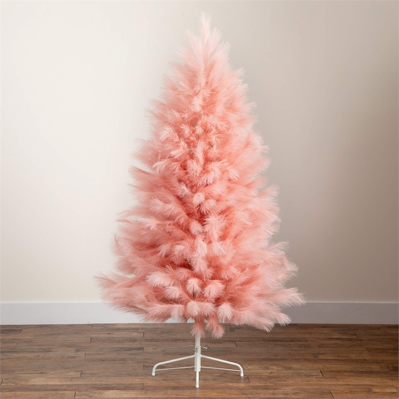 Nearly Natural 6ft Artificial Pink Pampas Grass Christmas Tree in Pink