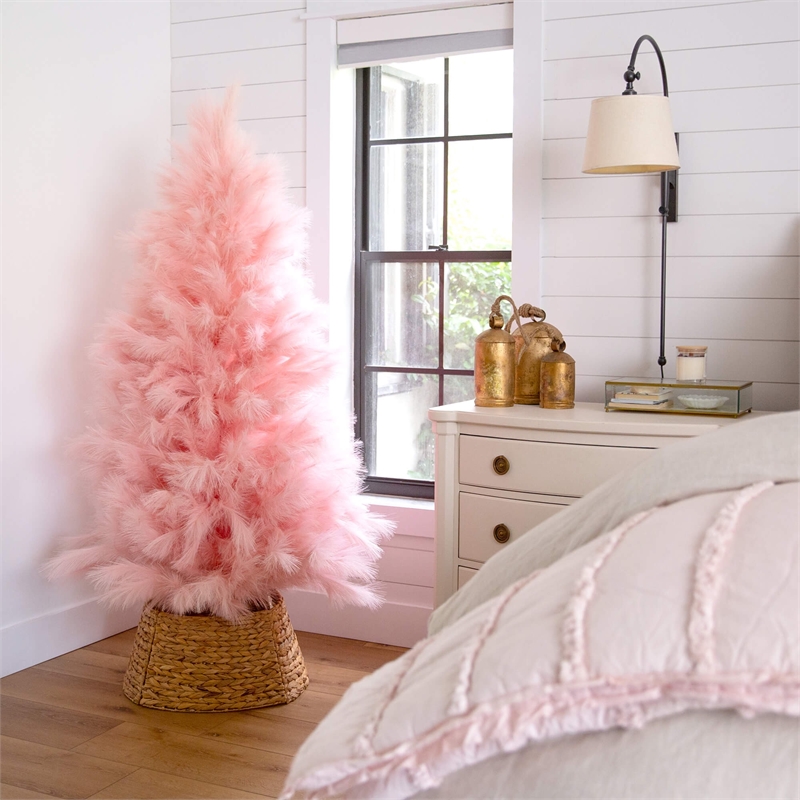 Nearly Natural 6ft Artificial Pink Pampas Grass Christmas Tree in Pink