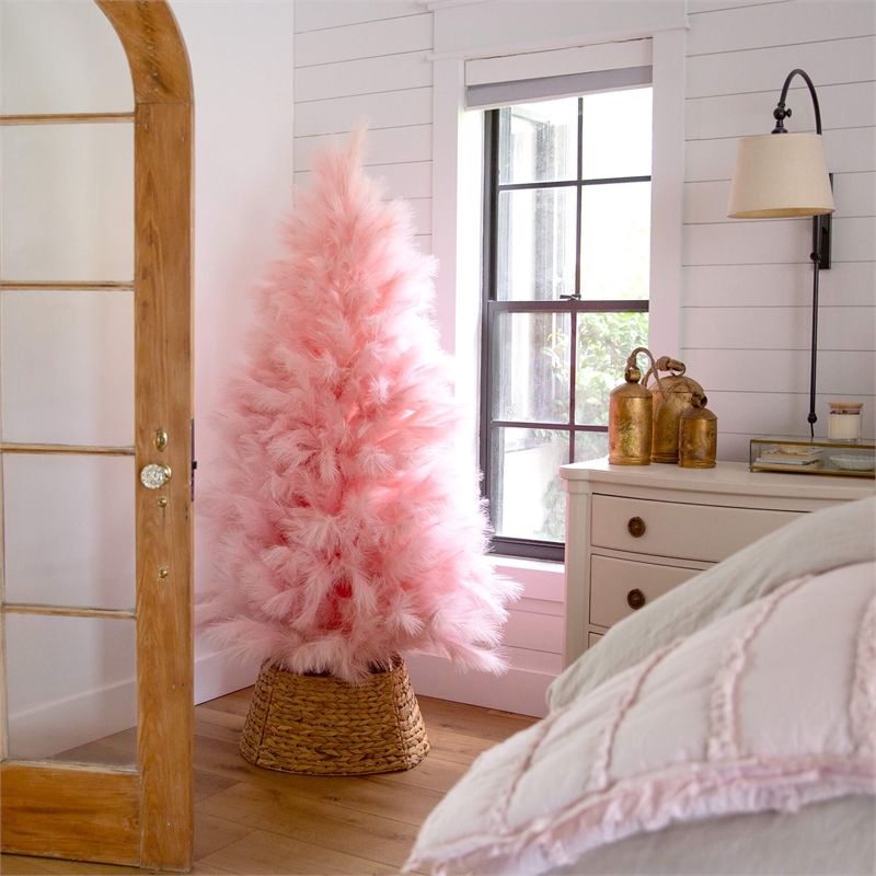 Nearly Natural 6ft Artificial Pink Pampas Grass Christmas Tree in Pink