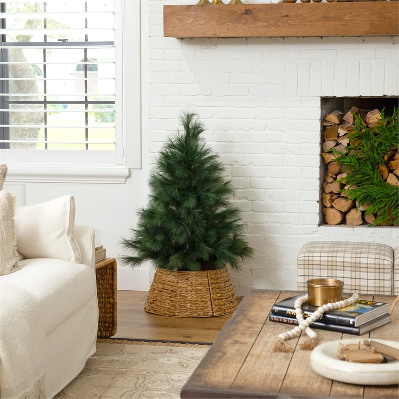 Nearly Natural 4ft Artificial Green Pampas Grass Green Christmas Tree