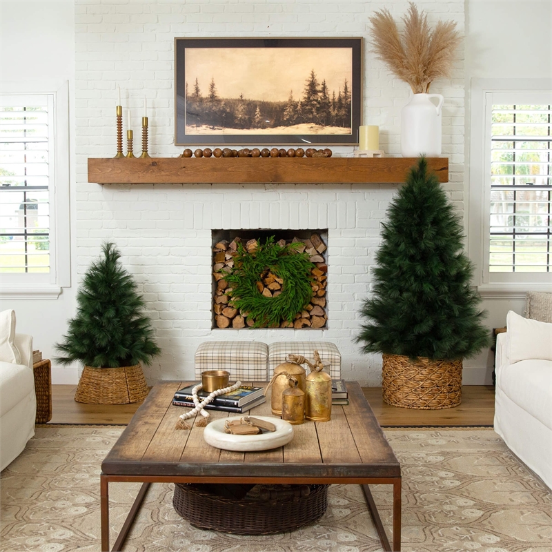 Nearly Natural 4ft Artificial Green Pampas Grass Green Christmas Tree