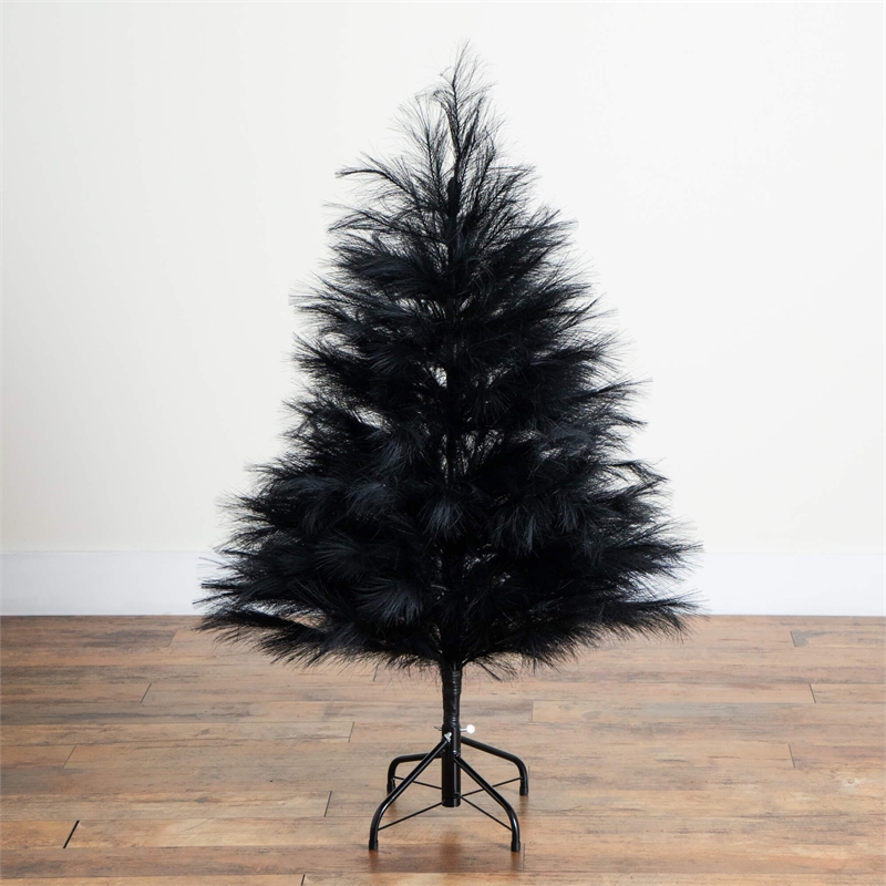 Nearly Natural 4ft Artificial Halloween Black Pampas Grass Christmas Tree
