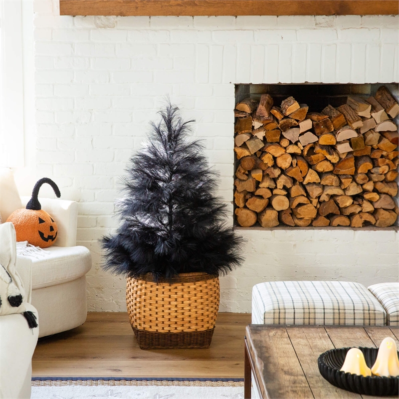 Nearly Natural 4ft Artificial Halloween Black Pampas Grass Christmas Tree