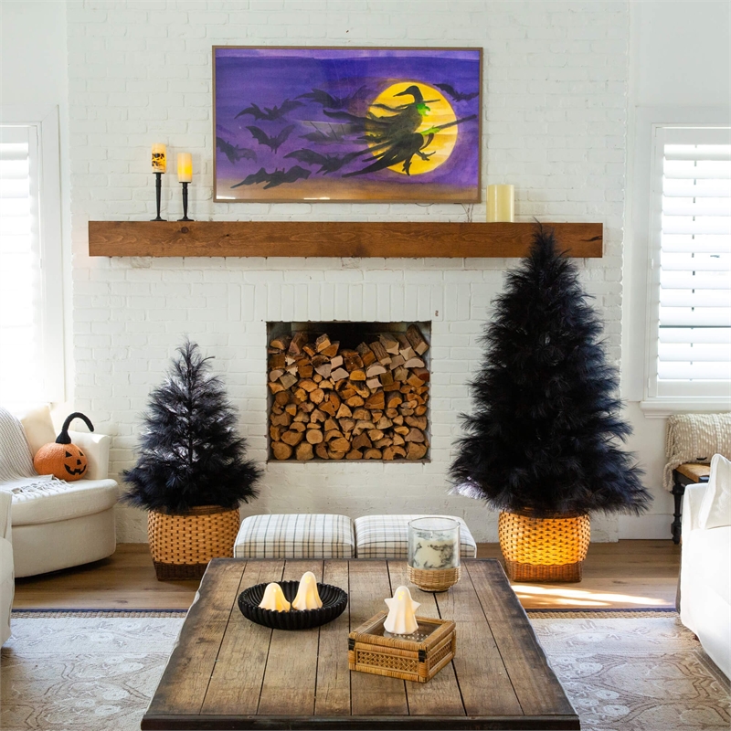 Nearly Natural 4ft Artificial Halloween Black Pampas Grass Christmas Tree