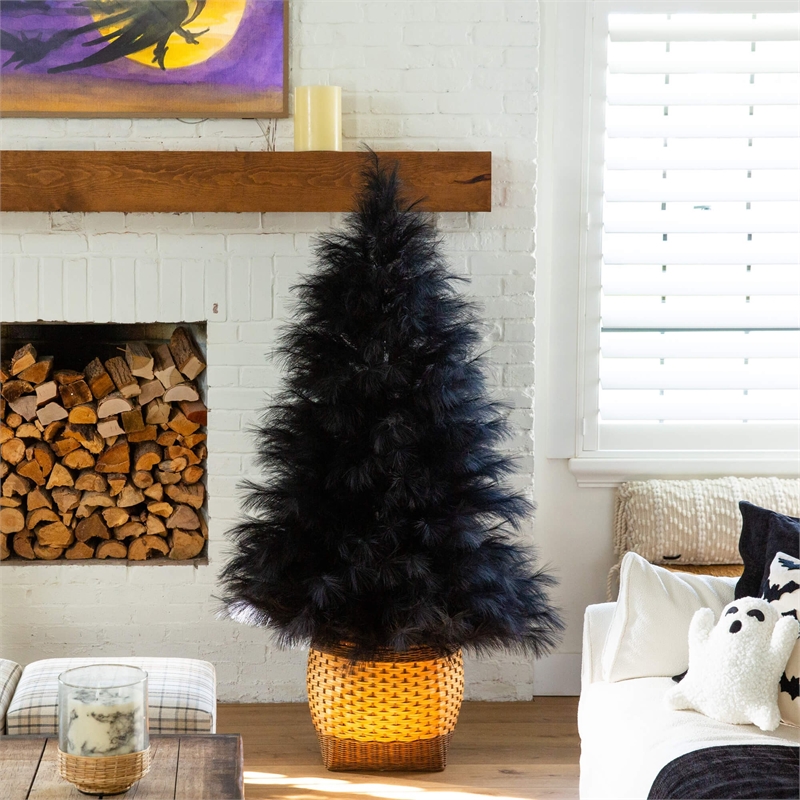 Nearly Natural 6ft Artificial Halloween Black Pampas Grass Christmas Tree