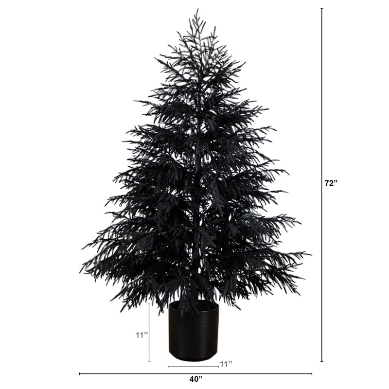Nearly Natural 6ft Halloween Real Touch Black Norfolk Pine Christmas Tree