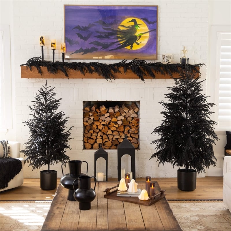 Nearly Natural 6ft Halloween Real Touch Black Norfolk Pine Christmas Tree