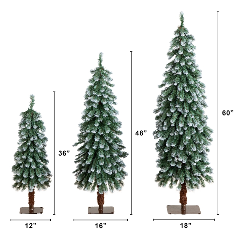 Nearly Natural 3ft 4ft 5ft Pre-Lit Frosted Christmas Tree Set w/ Warm LED