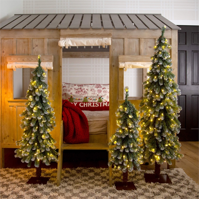 Nearly Natural 3ft 4ft 5ft Pre-Lit Frosted Christmas Tree Set w/ Warm LED