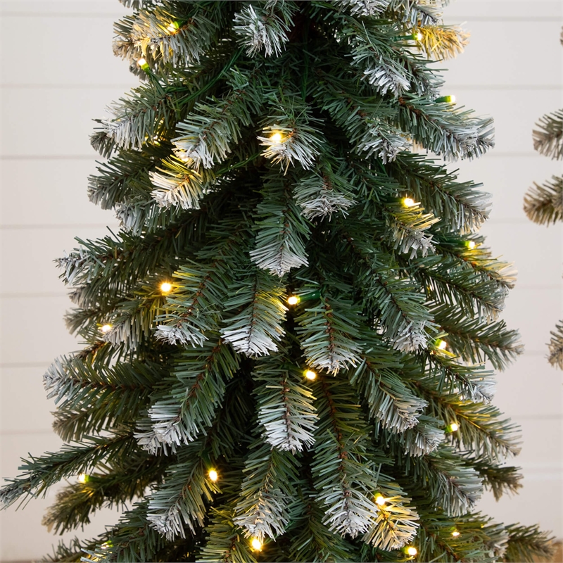 Nearly Natural 3ft 4ft 5ft Pre-Lit Frosted Christmas Tree Set w/ Warm LED