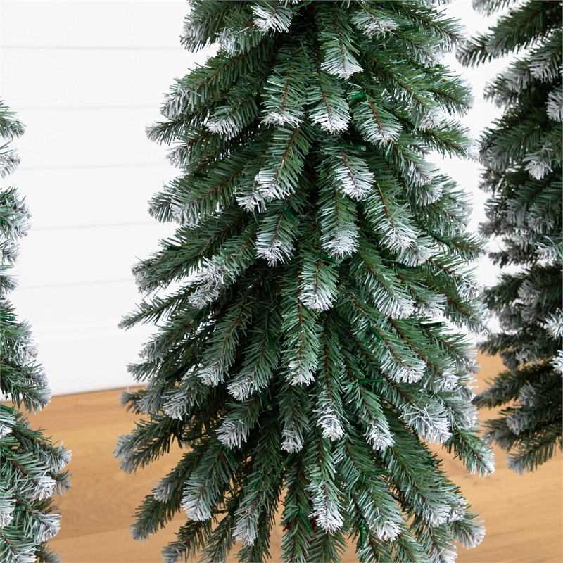 Nearly Natural 3ft 4ft 5ft Pre-Lit Frosted Christmas Tree Set w/ Warm LED