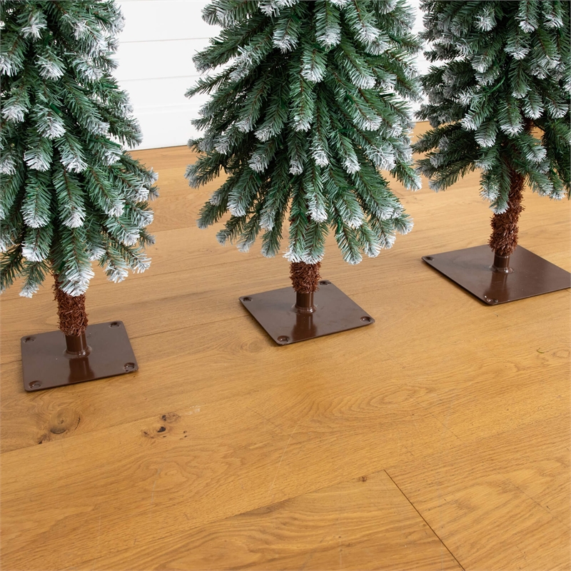 Nearly Natural 3ft 4ft 5ft Pre-Lit Frosted Christmas Tree Set w/ Warm LED