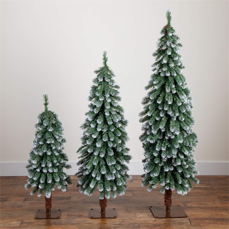 Nearly Natural 3ft 4ft 5ft Pre-Lit Frosted Christmas Tree Set w/ Warm LED