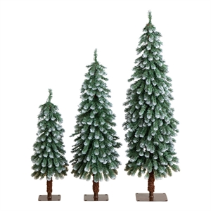 Nearly Natural 3ft 4ft 5ft Pre-Lit Frosted Christmas Tree Set w/ Warm LED