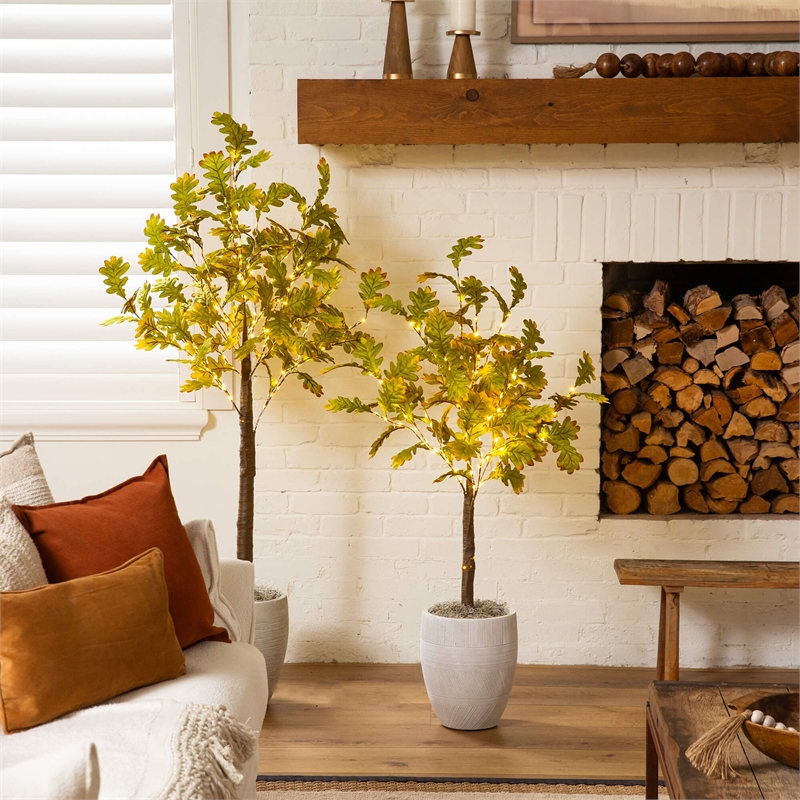 Nearly Natural 4ft Pre-Lit Green Autumn Oak Fall Tree w/ 150 Warm White LED