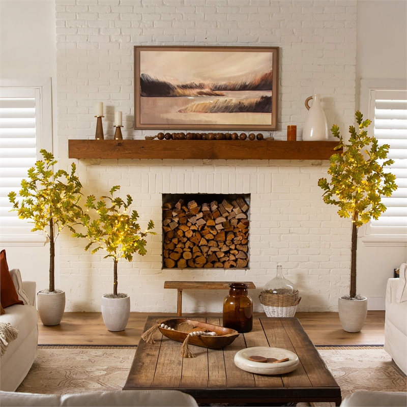 Nearly Natural 4ft Pre-Lit Green Autumn Oak Fall Tree w/ 150 Warm White LED