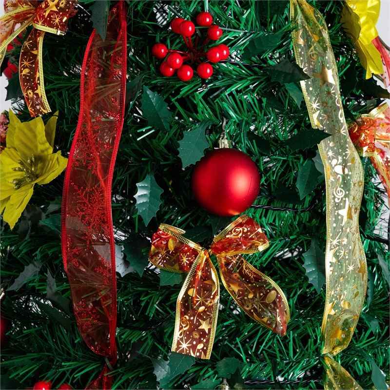 Nearly Natural 7ft Pre-Lit Pop up Christmas Tree with Red & Gold Ornaments