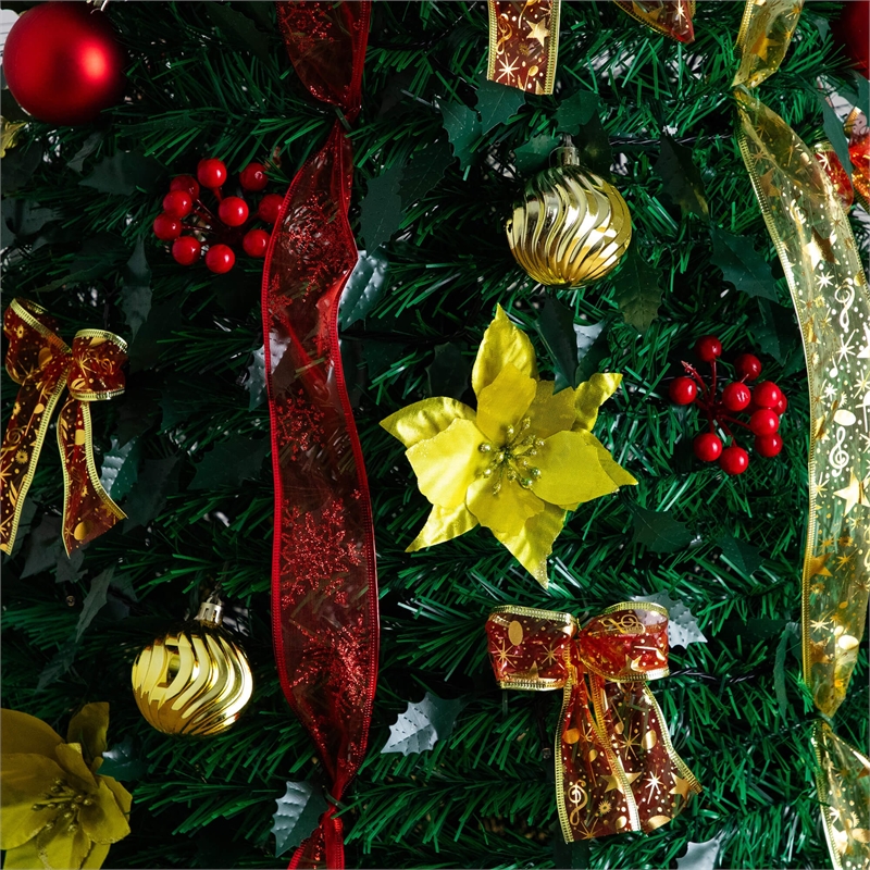 Nearly Natural 7ft Pre-Lit Pop up Christmas Tree with Red & Gold Ornaments