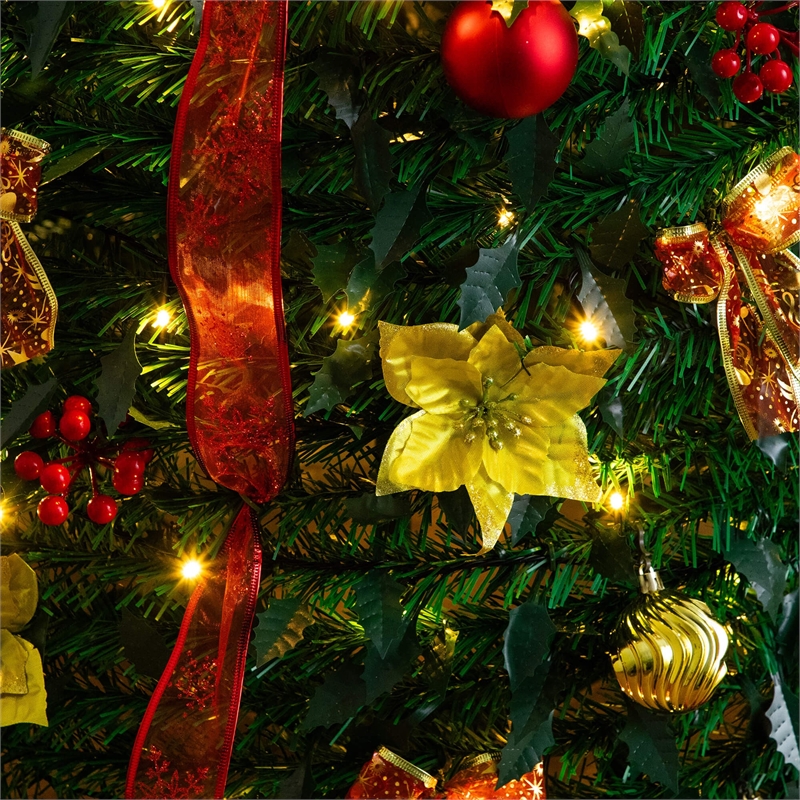 Nearly Natural 7ft Pre-Lit Pop up Christmas Tree with Red & Gold Ornaments