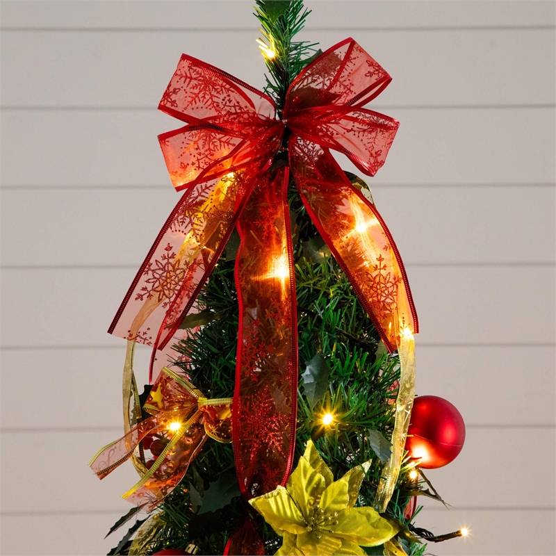 Nearly Natural 7ft Pre-Lit Pop up Christmas Tree with Red & Gold Ornaments