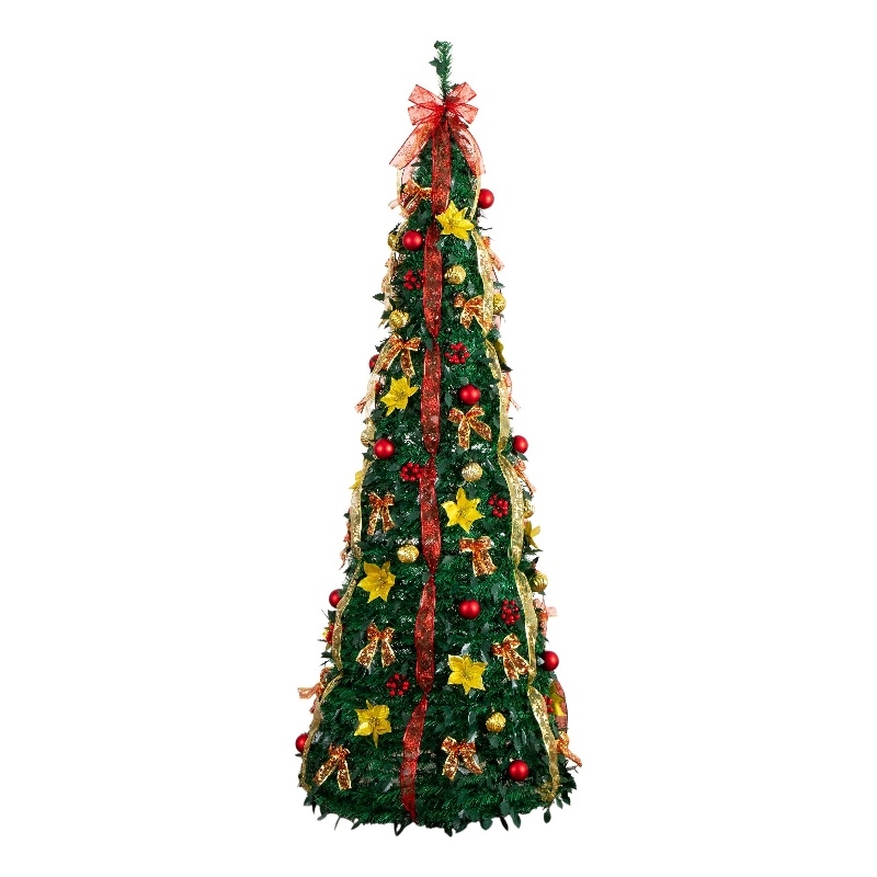 Nearly Natural 7ft Pre-Lit Pop up Christmas Tree with Red & Gold Ornaments
