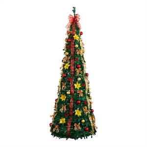 Nearly Natural 7ft Pre-Lit Pop up Christmas Tree with Red & Gold Ornaments