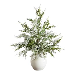 Nearly Natural 18&quot Pre-Lit Mini Snowed Cypress Christmas Tree with 12 LED