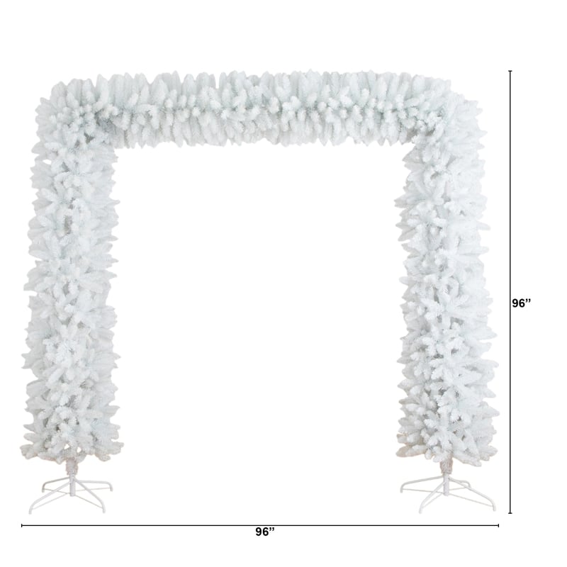 Nearly Natural 8ft Artificial Holiday White Christmas Pine Archway in White