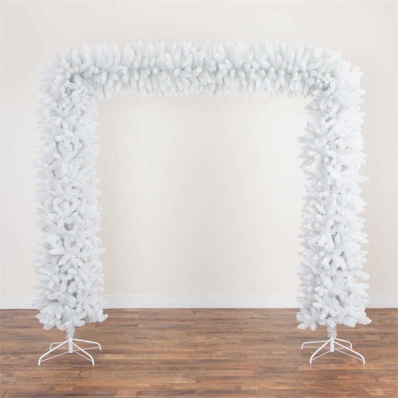 Nearly Natural 8ft Artificial Holiday White Christmas Pine Archway in White