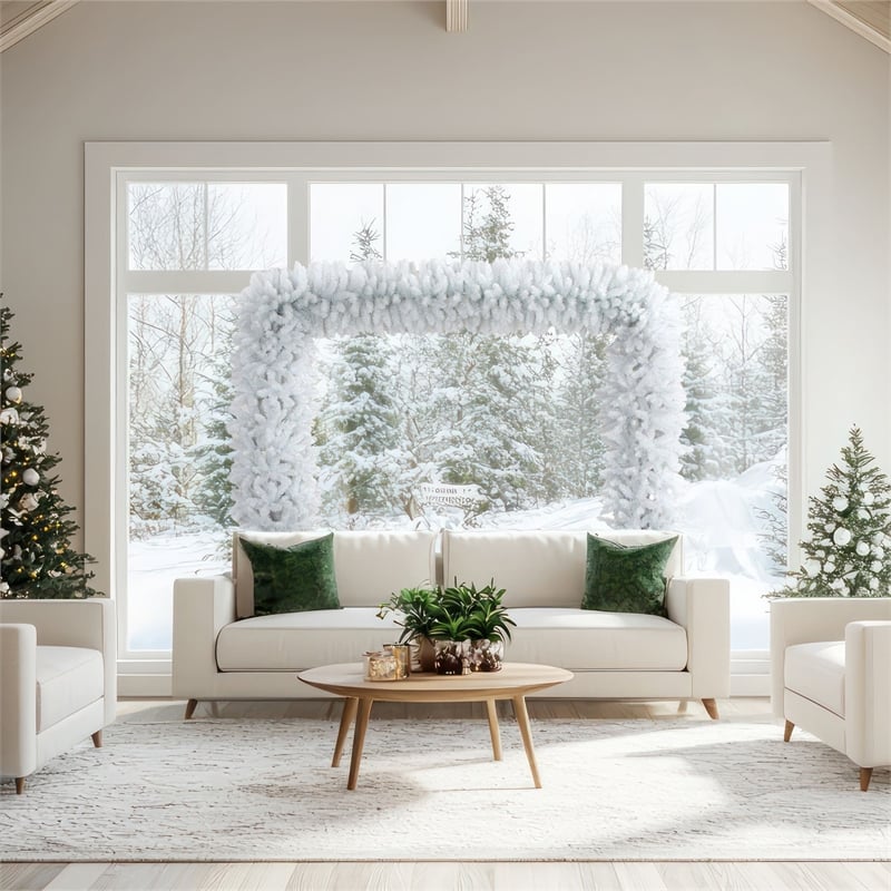 Nearly Natural 8ft Artificial Holiday White Christmas Pine Archway in White