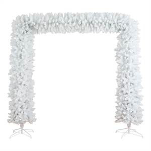 Nearly Natural 8ft Artificial Holiday White Christmas Pine Archway in White