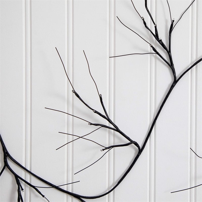 Nearly Natural 6.5ft Pre-Lit Artificial Halloween Black Twig Garland w/ 48 LED
