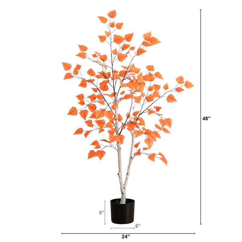 Nearly Natural 4ft Autumn Paper Birch Artificial Fall Tree in Orange