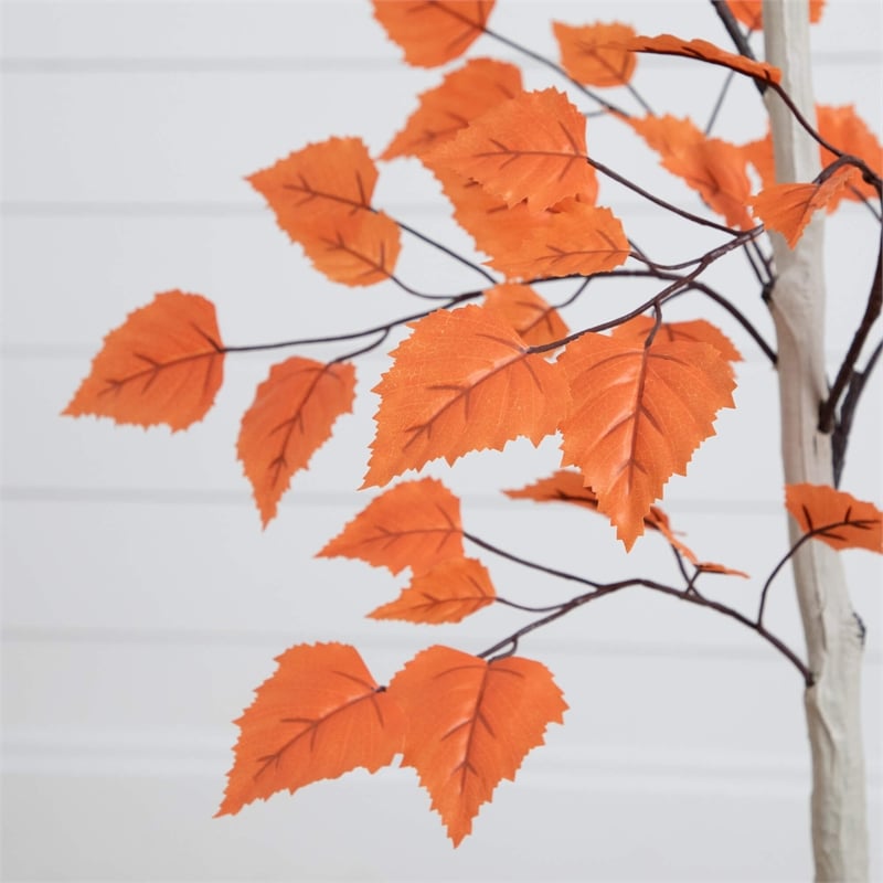 Nearly Natural 4ft Autumn Paper Birch Artificial Fall Tree in Orange