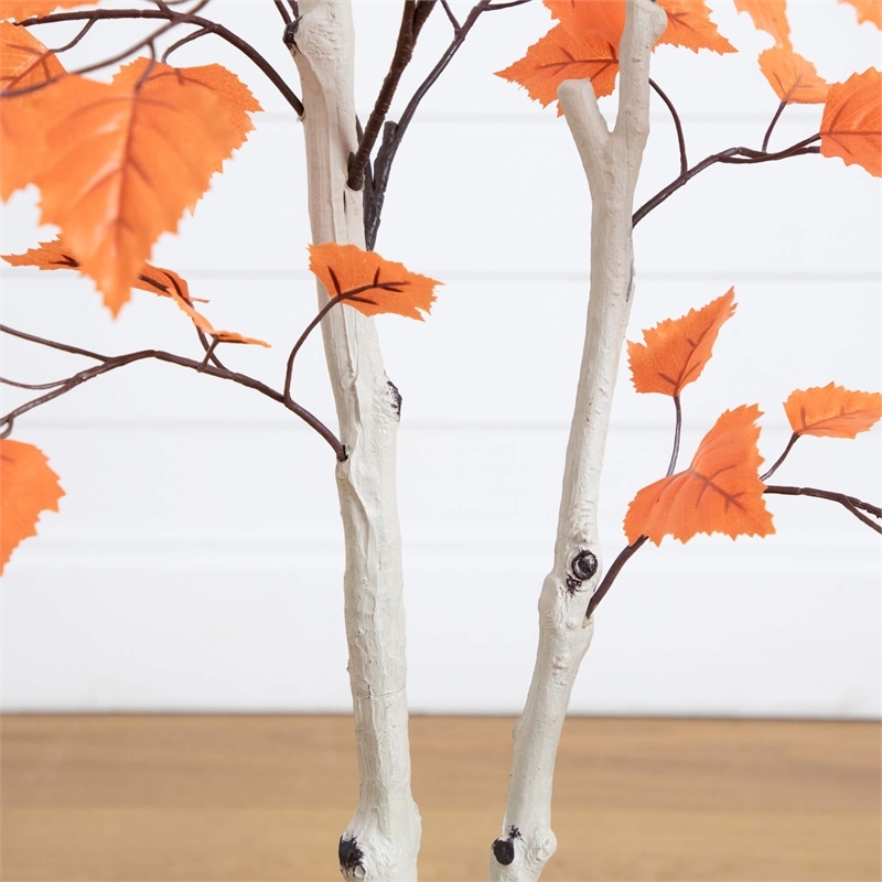 Nearly Natural 4ft Autumn Paper Birch Artificial Fall Tree in Orange