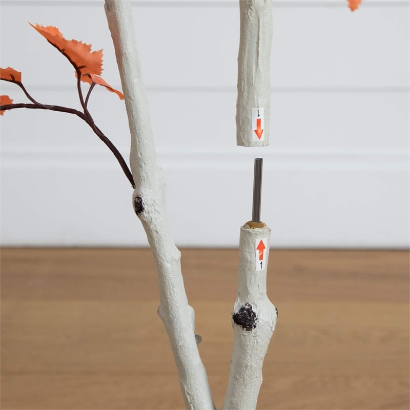 Nearly Natural 4ft Autumn Paper Birch Artificial Fall Tree in Orange