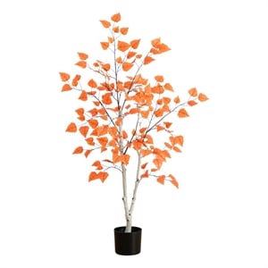 Nearly Natural 4ft Autumn Paper Birch Artificial Fall Tree in Orange