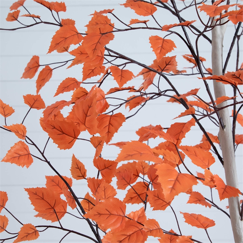 Nearly Natural 7ft Autumn Paper Birch Artificial Fall Tree in Orange