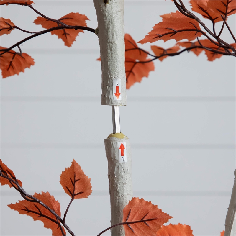 Nearly Natural 7ft Autumn Paper Birch Artificial Fall Tree in Orange