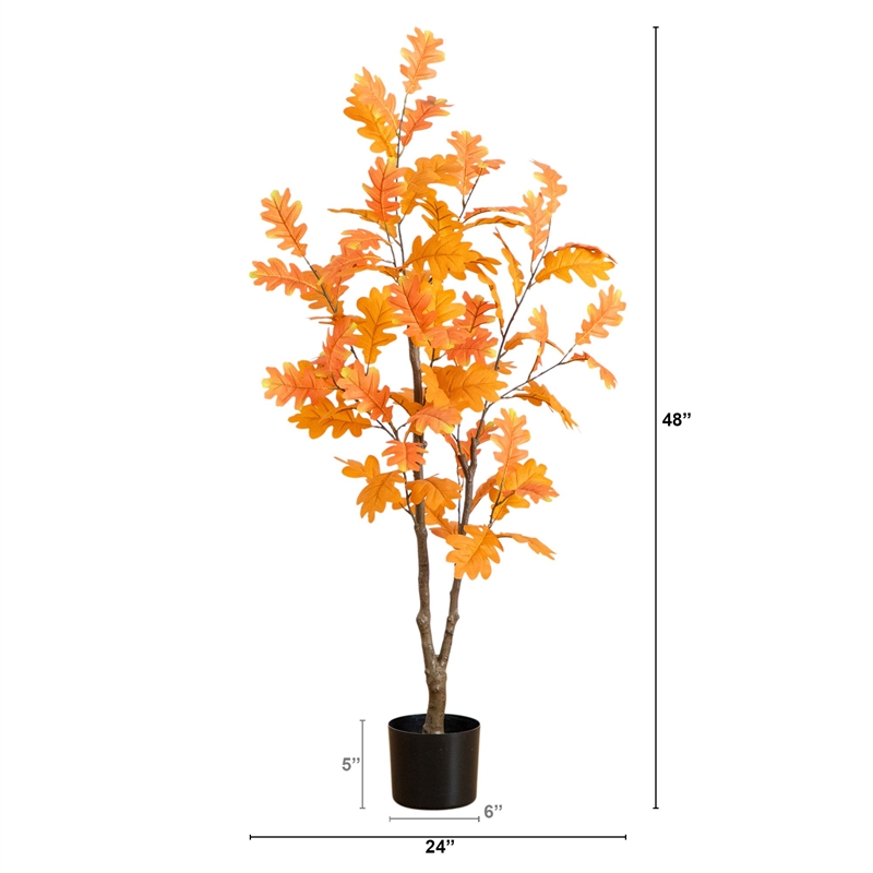 Nearly Natural 4ft Artificial Autumn Oak Tree in Orange