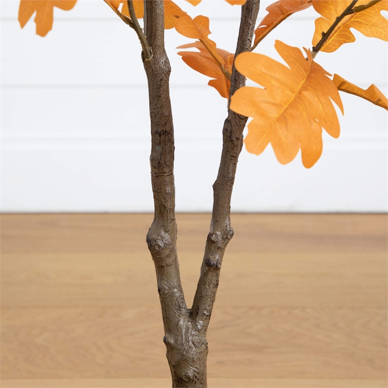 Nearly Natural 4ft Artificial Autumn Oak Tree in Orange
