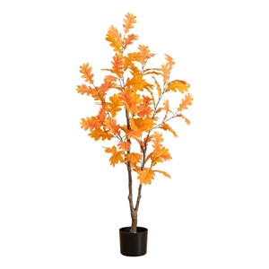 Nearly Natural 4ft Artificial Autumn Oak Tree in Orange
